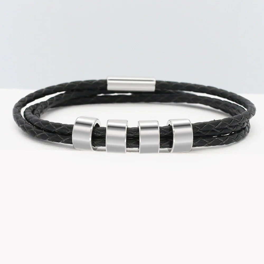 Personalized Father's Day Leather Bracelet - Image 3