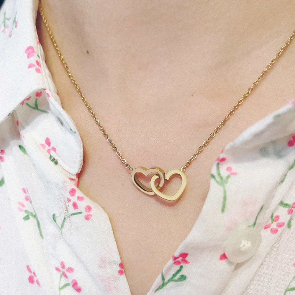 Personalized Lettering Double Heart Necklace with Rotatable luxury gift box - Image 15