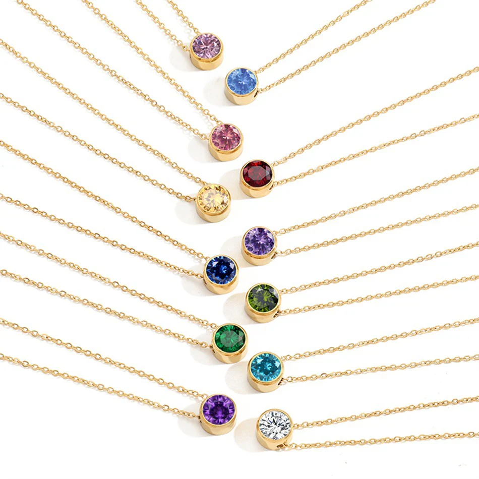 Round Birthstone Necklace - Image 27