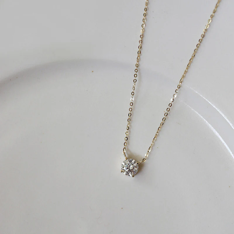 Solitaire Necklace 925 Sterling Silver Plated with 14K Gold - Image 3