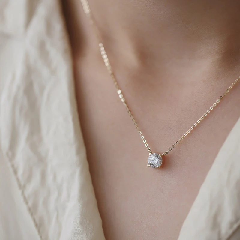 Solitaire Necklace 925 Sterling Silver Plated with 14K Gold - Image 5