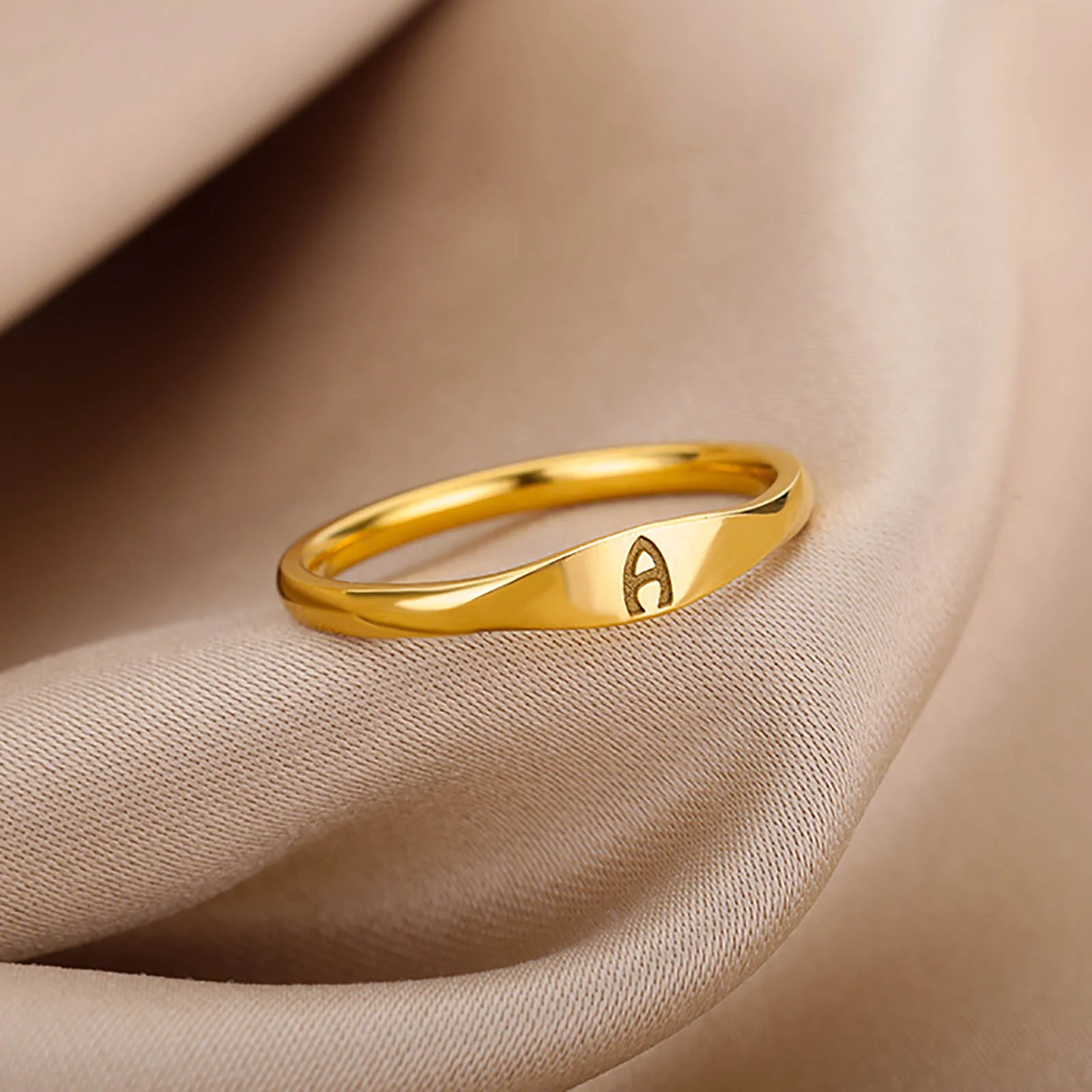 Minimalist Initial Letter Ring - Image 3