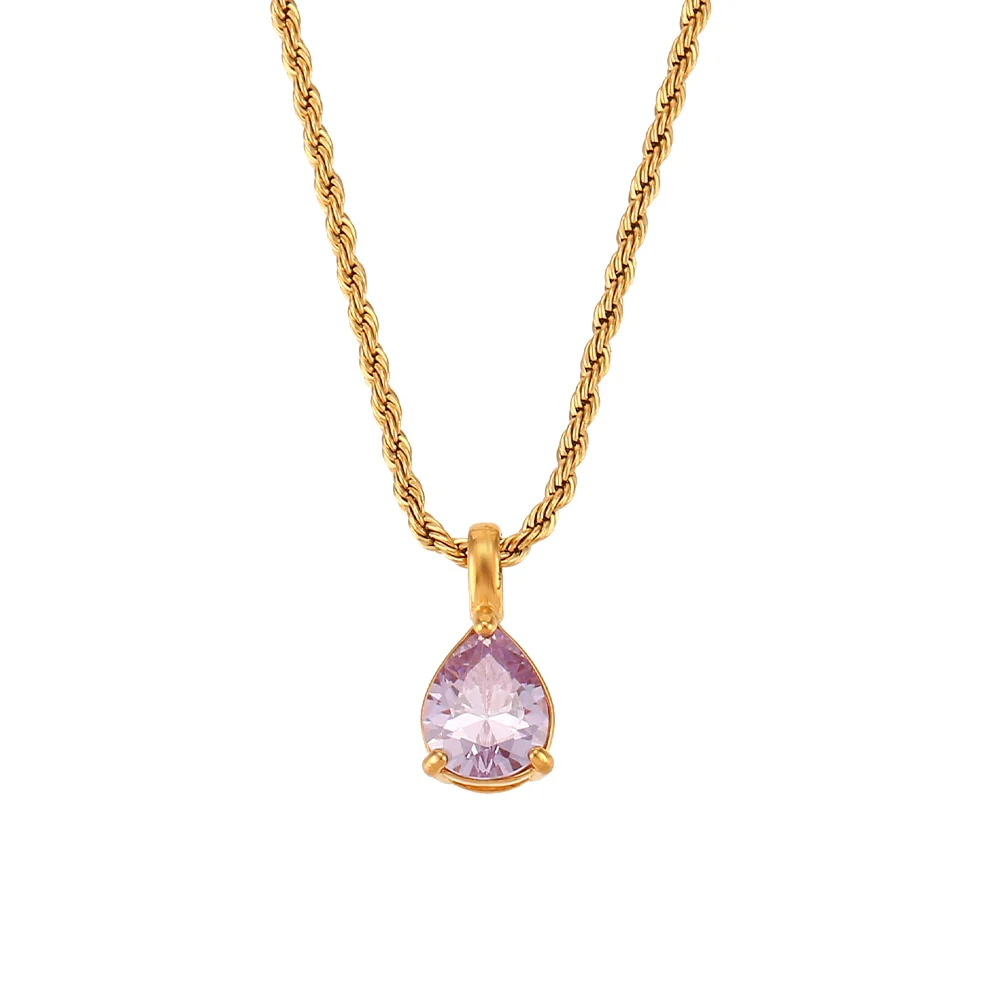 Waterdrop Birthstone Rope Chain Necklace - Image 14