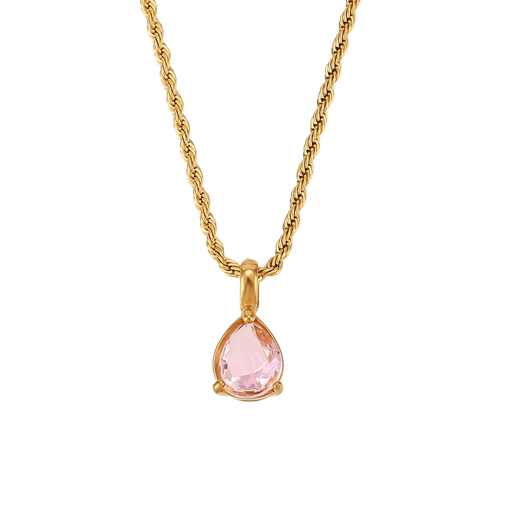Waterdrop Birthstone Rope Chain Necklace - Image 15