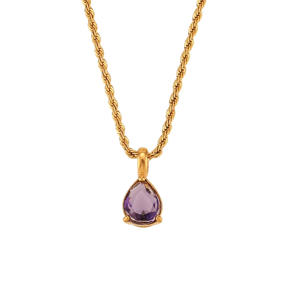 Waterdrop Birthstone Rope Chain Necklace - Image 20