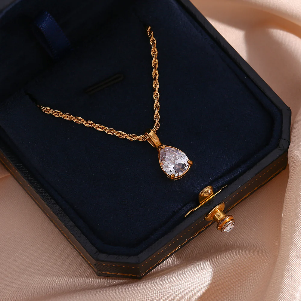 Waterdrop Birthstone Rope Chain Necklace - Image 3