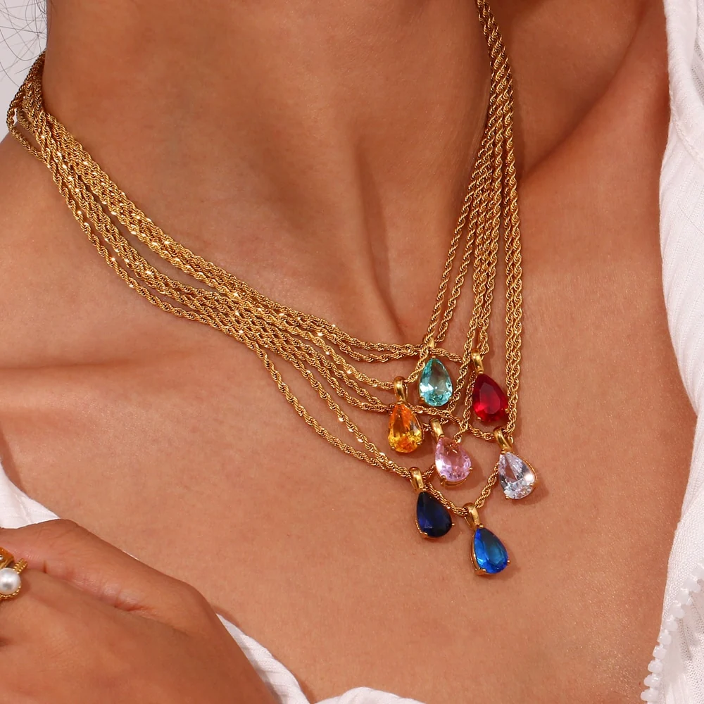Waterdrop Birthstone Rope Chain Necklace - Image 4