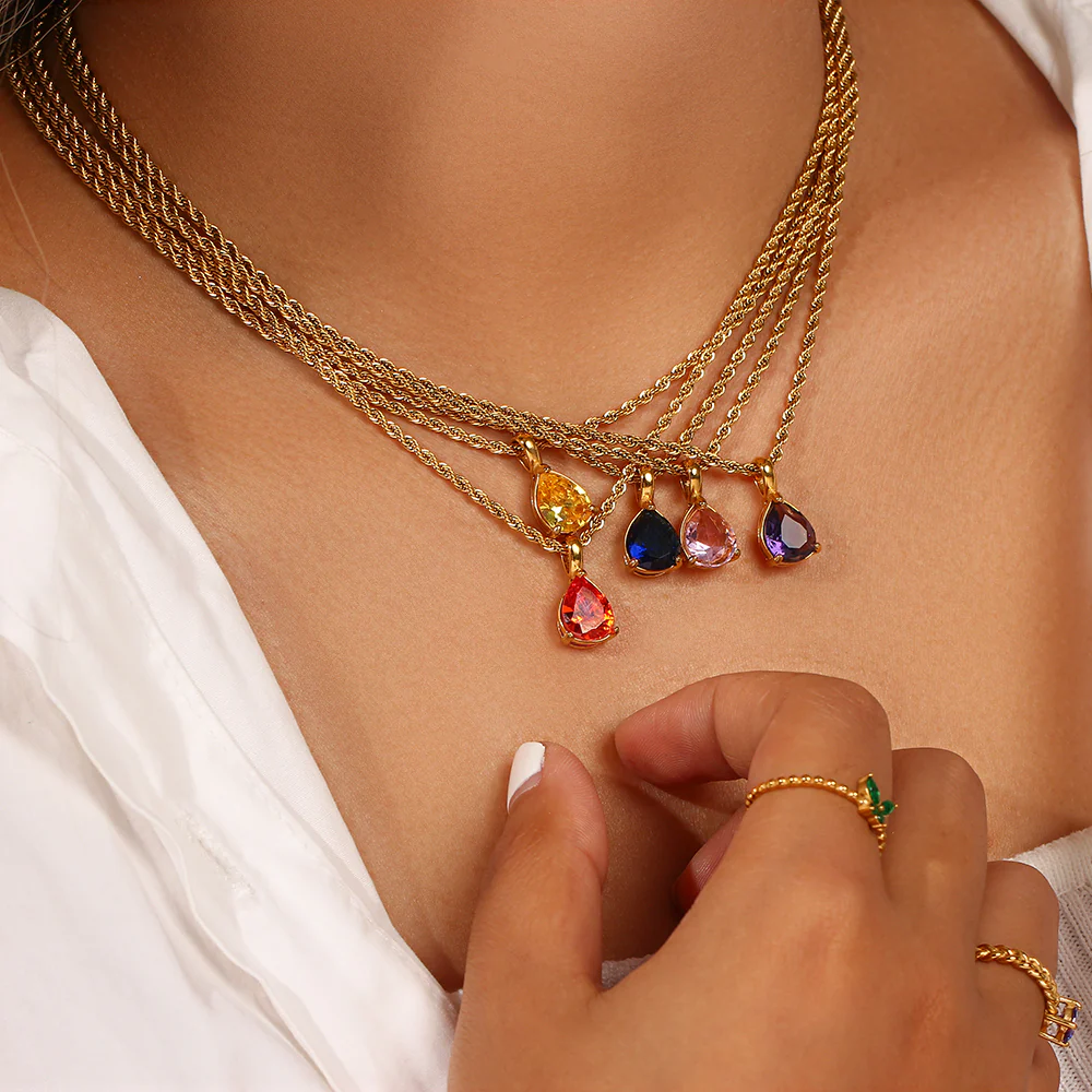 Waterdrop Birthstone Rope Chain Necklace - Image 5