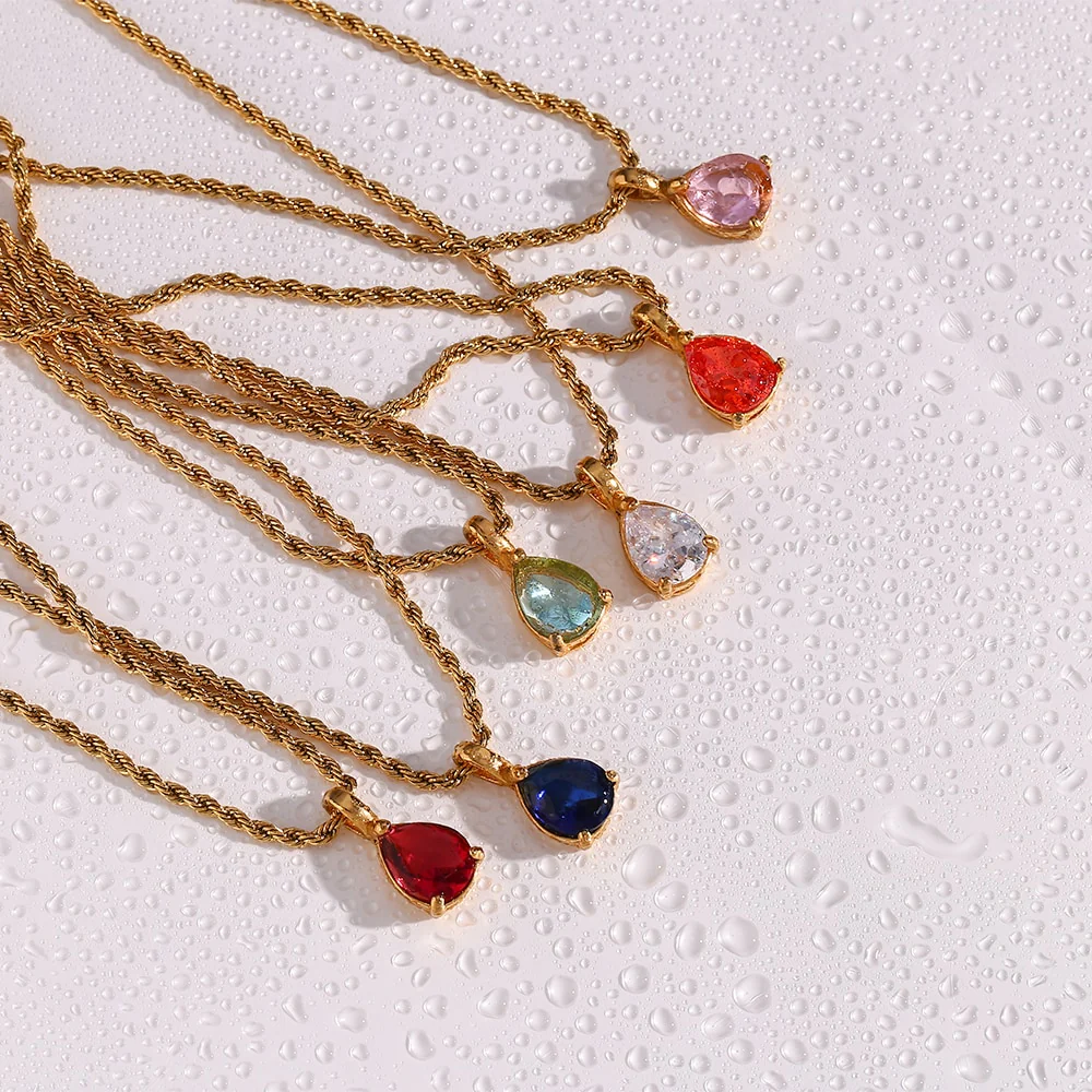 Waterdrop Birthstone Rope Chain Necklace - Image 6