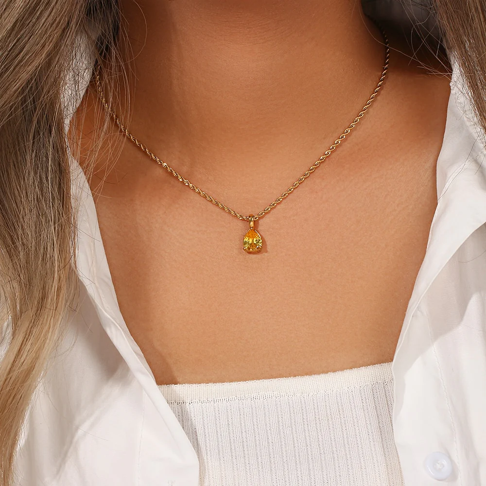 Waterdrop Birthstone Rope Chain Necklace - Image 7