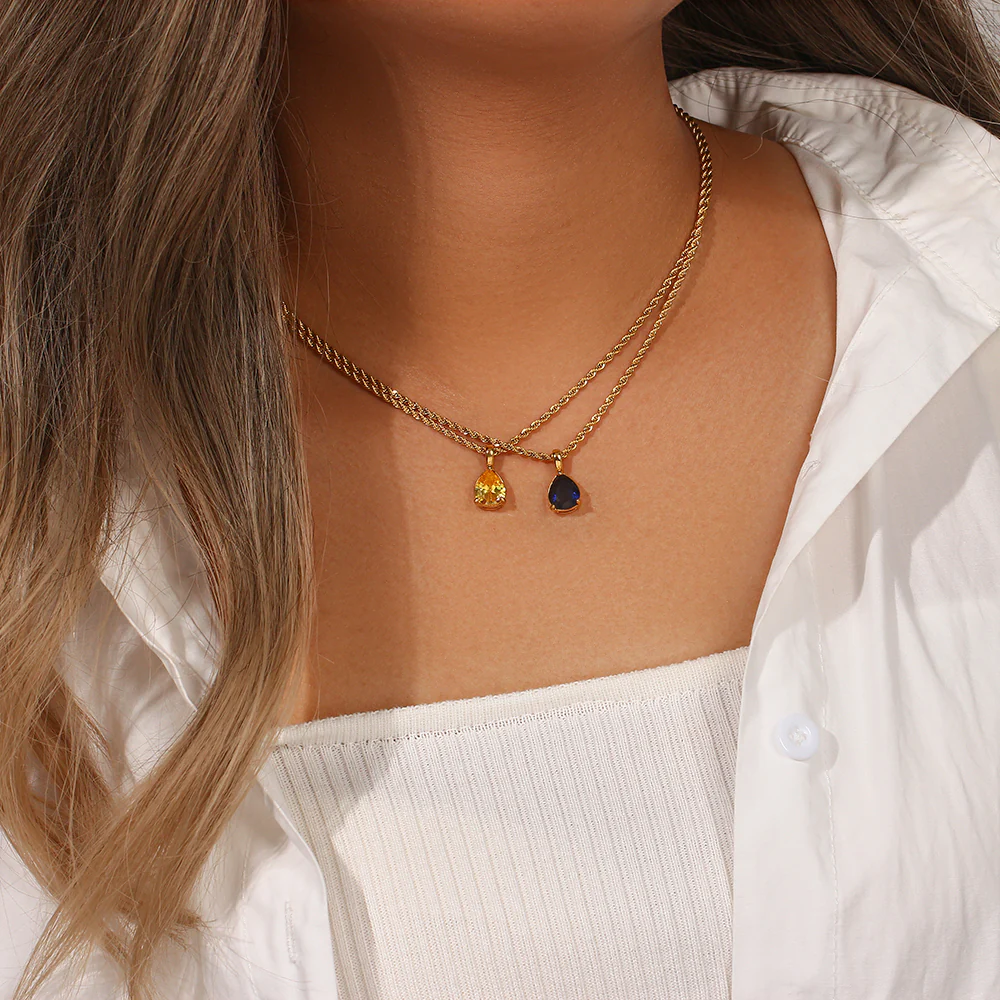 Waterdrop Birthstone Rope Chain Necklace - Image 8