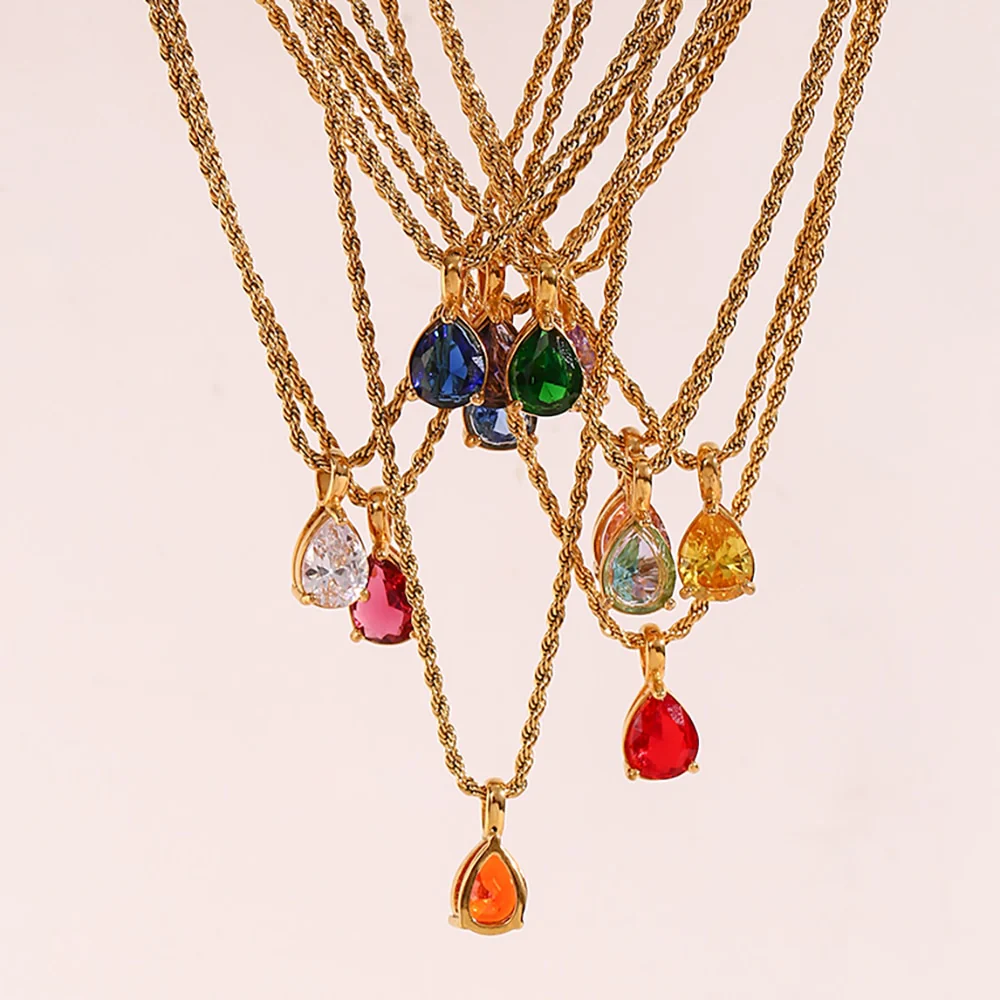 Waterdrop Birthstone Rope Chain Necklace - Image 9